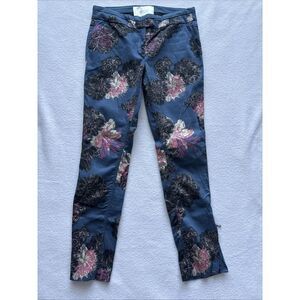 Leifdottir Floral Blue Flat‎ Front Dress Pants Women's Size 2
